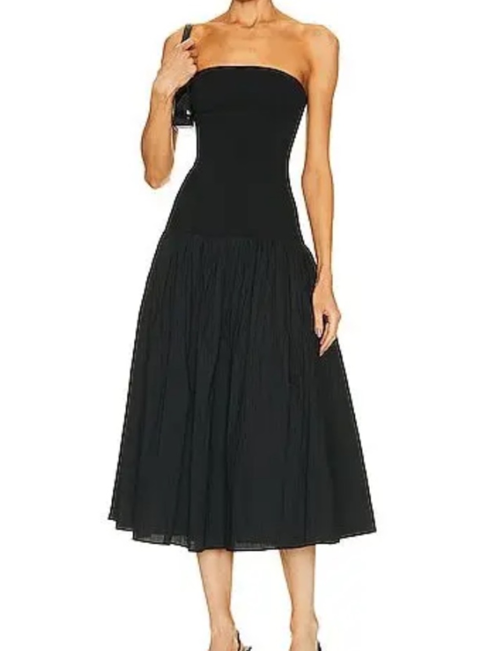 Nicholas Jaxon Drop Waist Broomstick Pleated Midi Dress